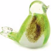 Glazen urn. Asbestemming. "Bird" (vogel) bruin-groen-wit. Afmeting 8 cm.