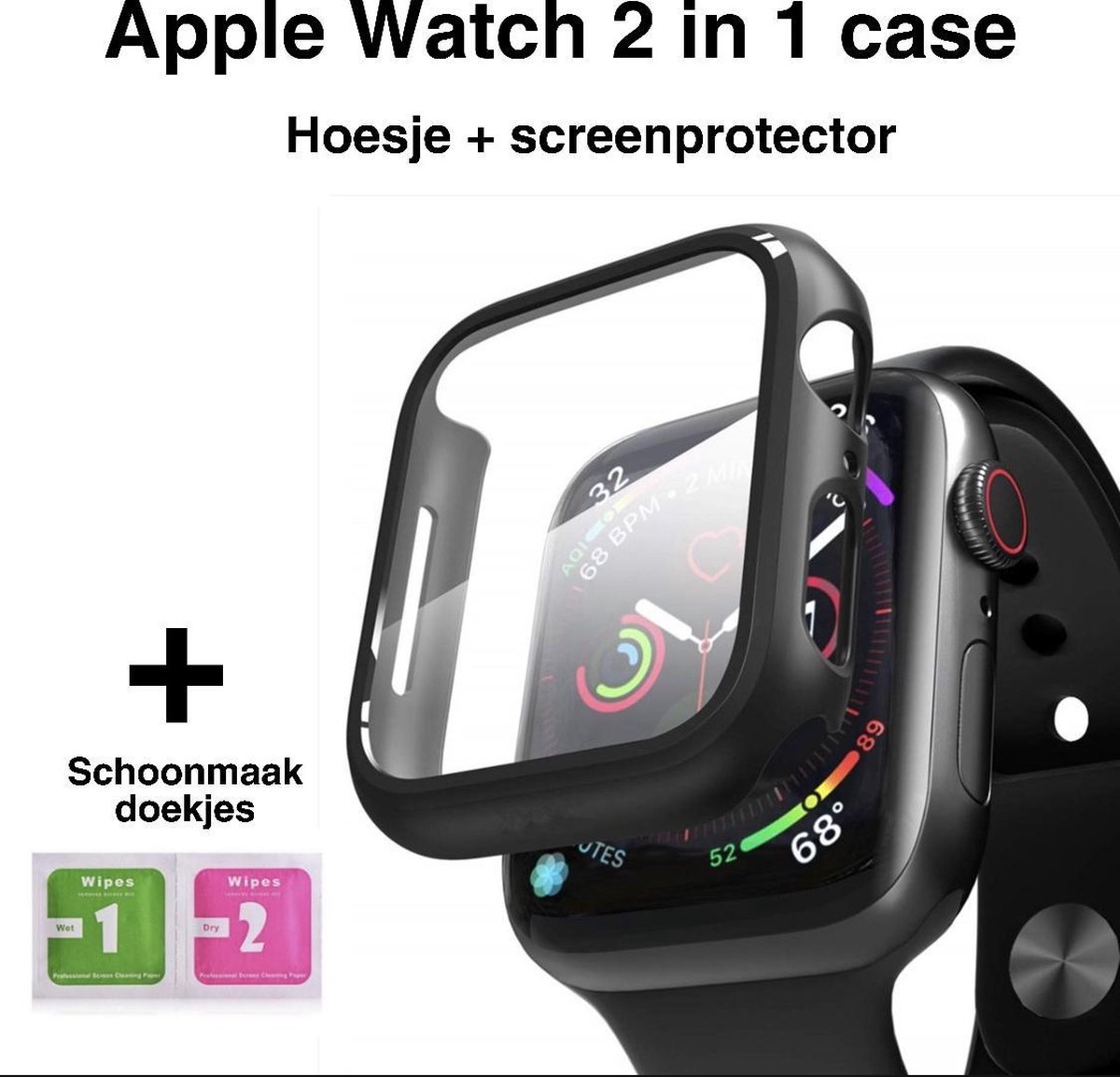Bescherm Case & Screenprotector In 1 |Hoesje Geschikt Voor Apple Watch 4/5/6/SE 44mm | Bescherming geschikt voor iWatch - Zwart - Mycase