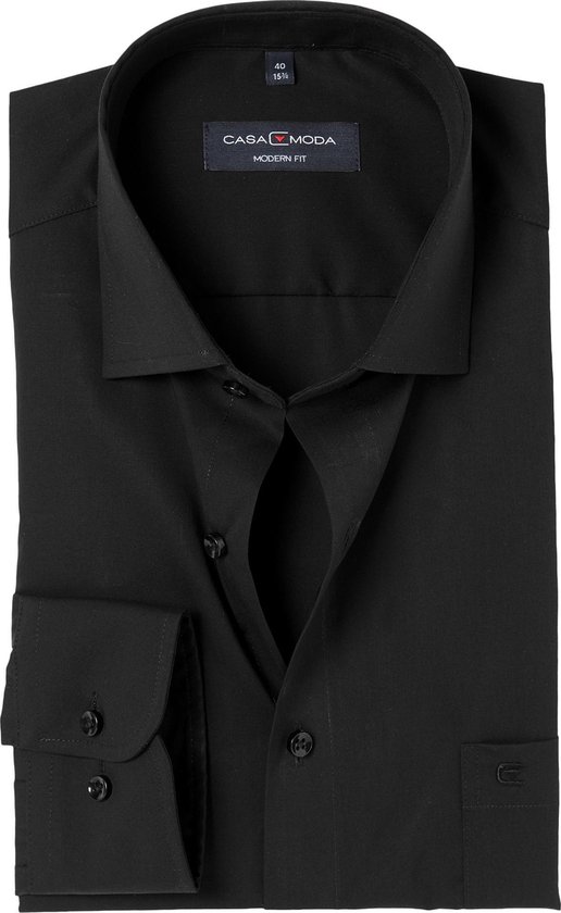 CASA MODA modern fit overhemd - mouwlengte 72 cm - zwart - Strijkvriendelijk - Boordmaat: 40