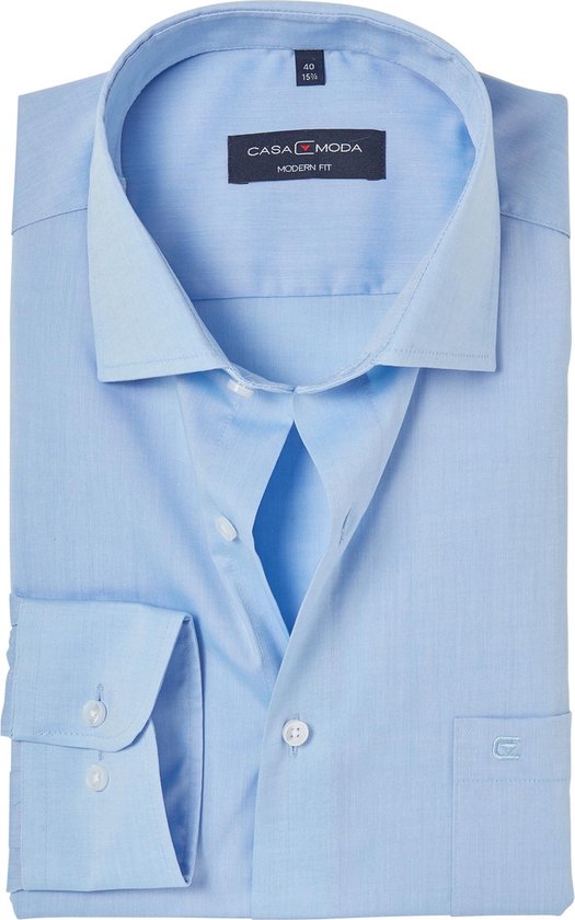 CASA MODA modern fit overhemd - mouwlengte 7 - lichtblauw - Strijkvriendelijk - Boordmaat: 43