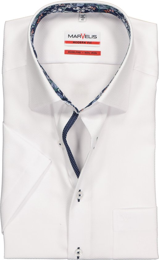 MARVELIS Modern Fit overhemd korte mouw - wit structuur (contrast) -  Strijkvrij -... | bol.com