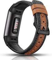 Bandje jeans & leer grijs geschikt voor Fitbit Charge 3 / Charge 4