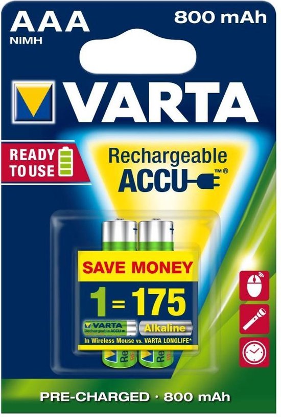 Varta - Varta Recharge Accu Power AAA 800 mAh Batterijen 2 Stuks - Altijd  Garantie | bol.com