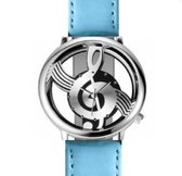 Horloge- Dames- Heren- G sleutel- Muziek- Blauw- Leer- 40 mm