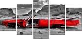 Schilderij - Cabrio, Rood/Grijs, 200X100cm, 5luik