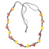 Behave Lange ketting zwart met oranje en gele kralen 110 cm