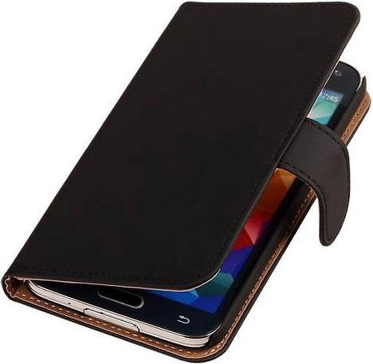 BestCases.nl Zwart Effen booktype cover hoesje voor Samsung Galaxy S5 Mini