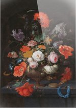 Stilleven met bloemen en een horloge | Abraham Mignon | ca. 1660 - ca. 1679 | Plexiglas | Wanddecoratie | 40CM x 60CM | Schilderij | Oude meesters | Foto op plexiglas