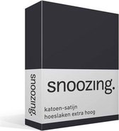 Snoozing - Katoen-Satin - Hoeslaken - Lits jumeaux - - Extra haute 180x220 cm - Anthracite