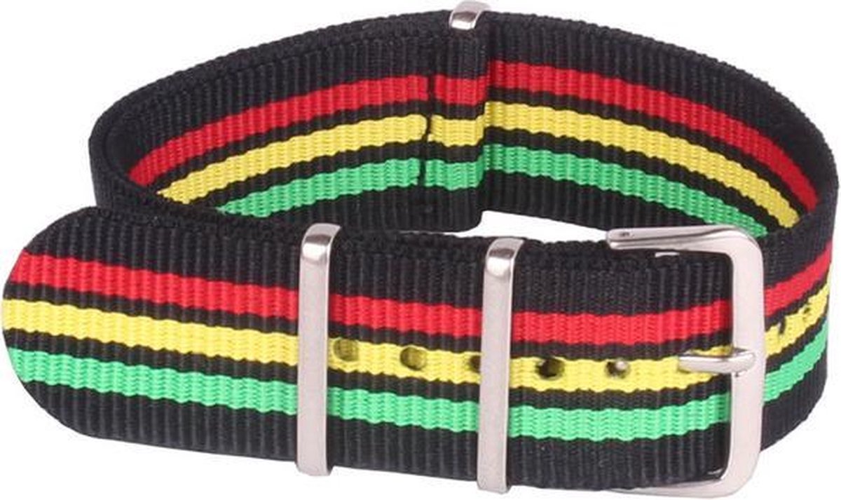 Premium Green Yellow Red - Nato strap 18mm - Stripe - Horlogeband Groen Geel Rood