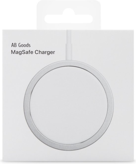 AB Goods Draadloze Oplader – Geschikt voor iPhone Oplader / MagSafe – Snellader 15W – USB C Oplader Kabel – Wireless Fast Charger Geschikt voor iPhone 12/13/14/15/16 – Wit