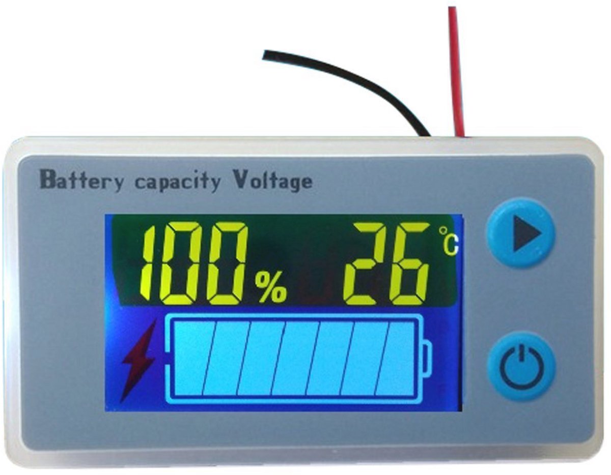 Multifunctionele LCD-batterijcapaciteitsmeter en spanningsmonitor met temperatuurweergave
