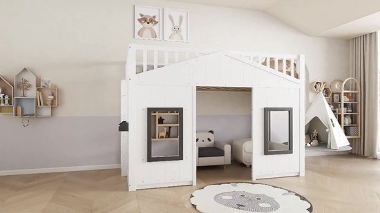 Lit mezzanine Sweiko - 90 x 200 cm - Protection contre les chutes - Pin et MDF - Wit