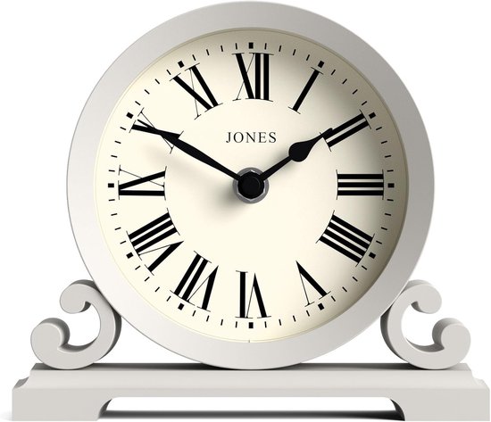 Jones Clocks® Saloon pendule | Klein traditioneel ontwerp met dubbele scroll | Franse marine | Romeinse cijfers | Klassieke stijl voor bureau, tafel
