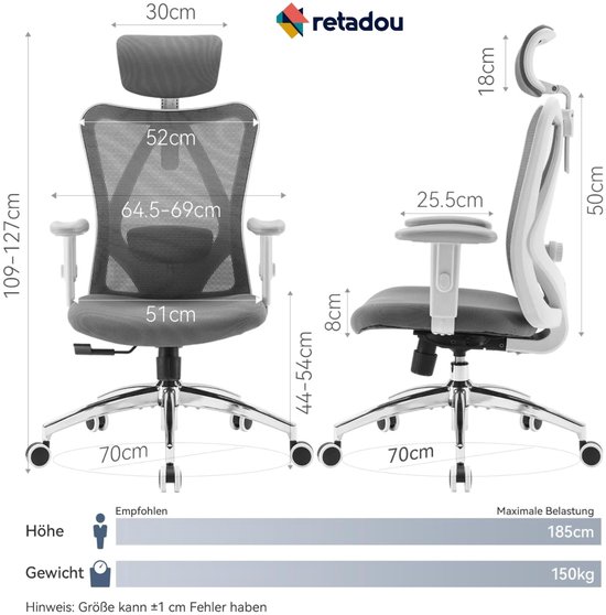 ALFORDSON Bureaustoel, fauteuil met hoofdsteun, computerbureaustoel met