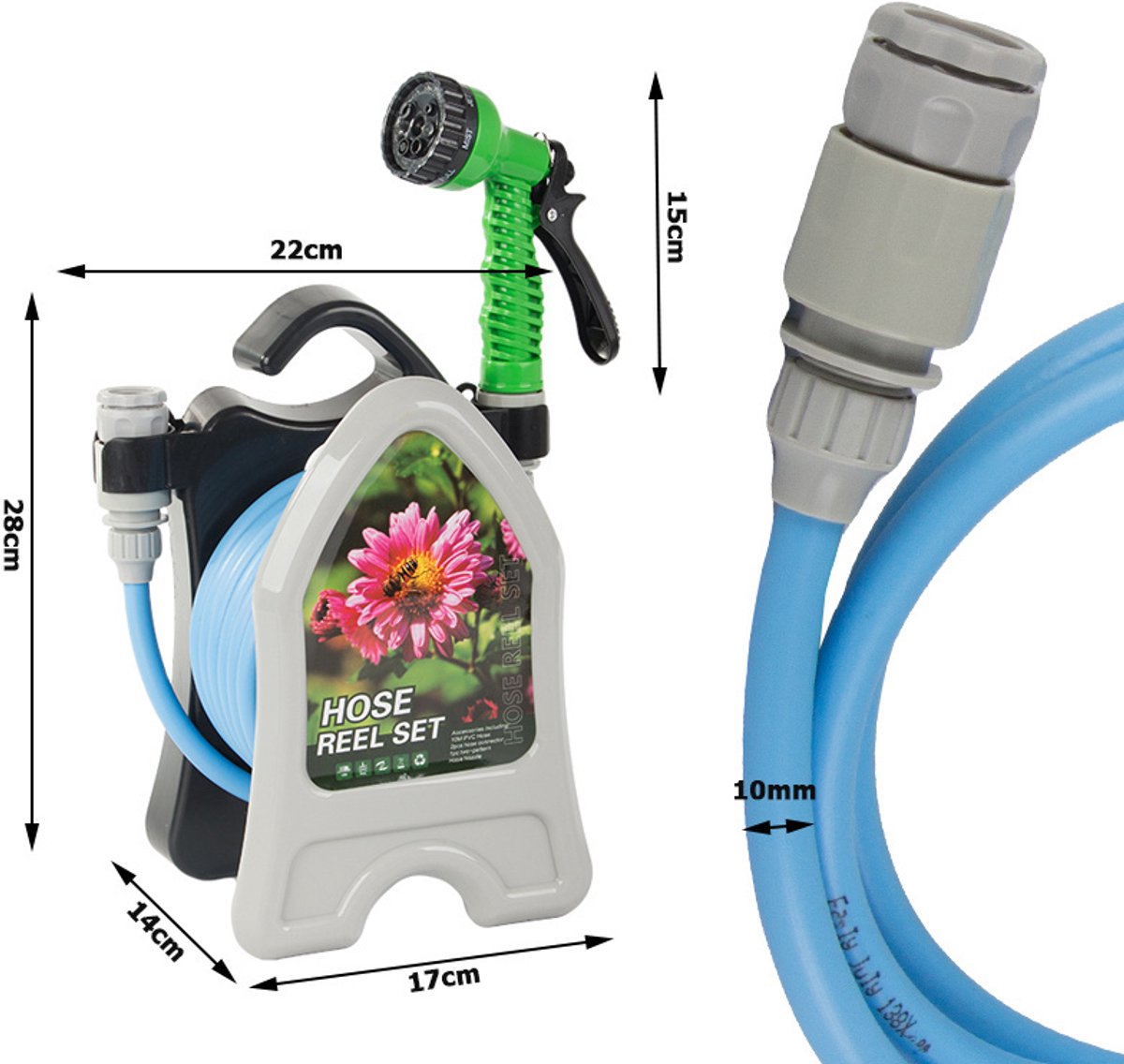 Tuinslang 10 Meter met Standaard – Inclusief 7-in-1 Spuitpistool – Compact, Lichtgewicht en Weerbestendig Hoge Druk tuinslanghaspel - tuinslang gardena - tuinslang koppelingen – Blauw - 65311 – foto 4