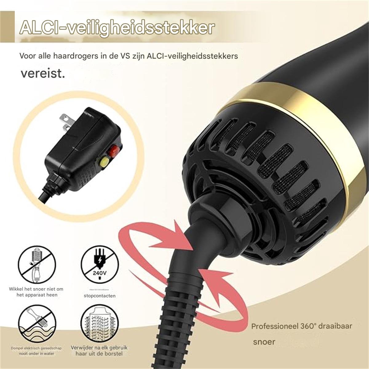 2-in-1 Haardroger & Volumizer - Keramische Ionische Borstel - Anti-Kroes Temperatuurregeling - Professionele Styling Tool - Goud - 1 Stuk thumbnail 5