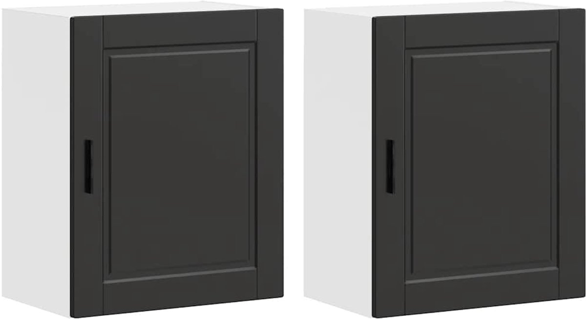 vidaXL Keukenbovenkasten - 2 - st - Porto - bewerkt - hout - zwart