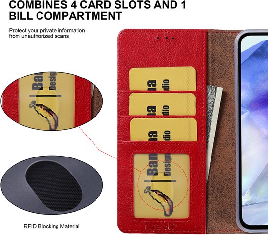 Hoesje geschikt voor Samsung Galaxy A26 5G hoesje Rood pasjeshouder ...