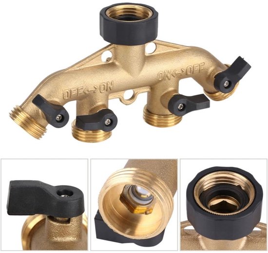 VARIOSAN 3-weg waterverdeler 16591, 3/4 inch, messing, 3 kogelkranen