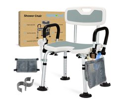 Seniove® Douchestoel Met Afneembare Armleuning - XXL Antislip - In Hoogte Verstelbaar - Incl. Zeepzakje & Kophouder