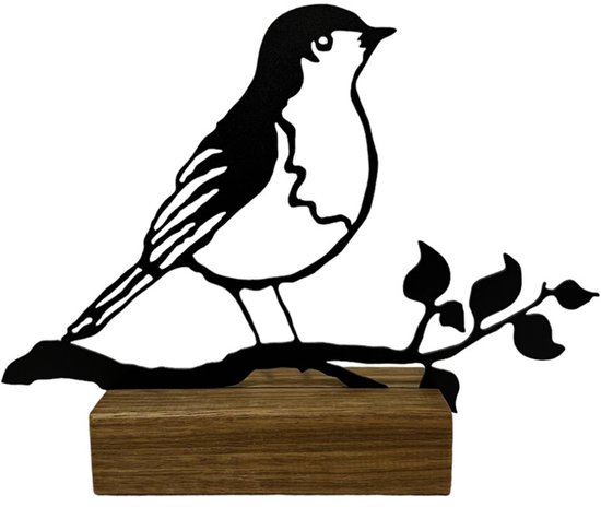 Roodborstje mini urn - metaal in hout - 20cm - duurzaam - urnbeeld - design - kwaliteit - inhoud 10ml