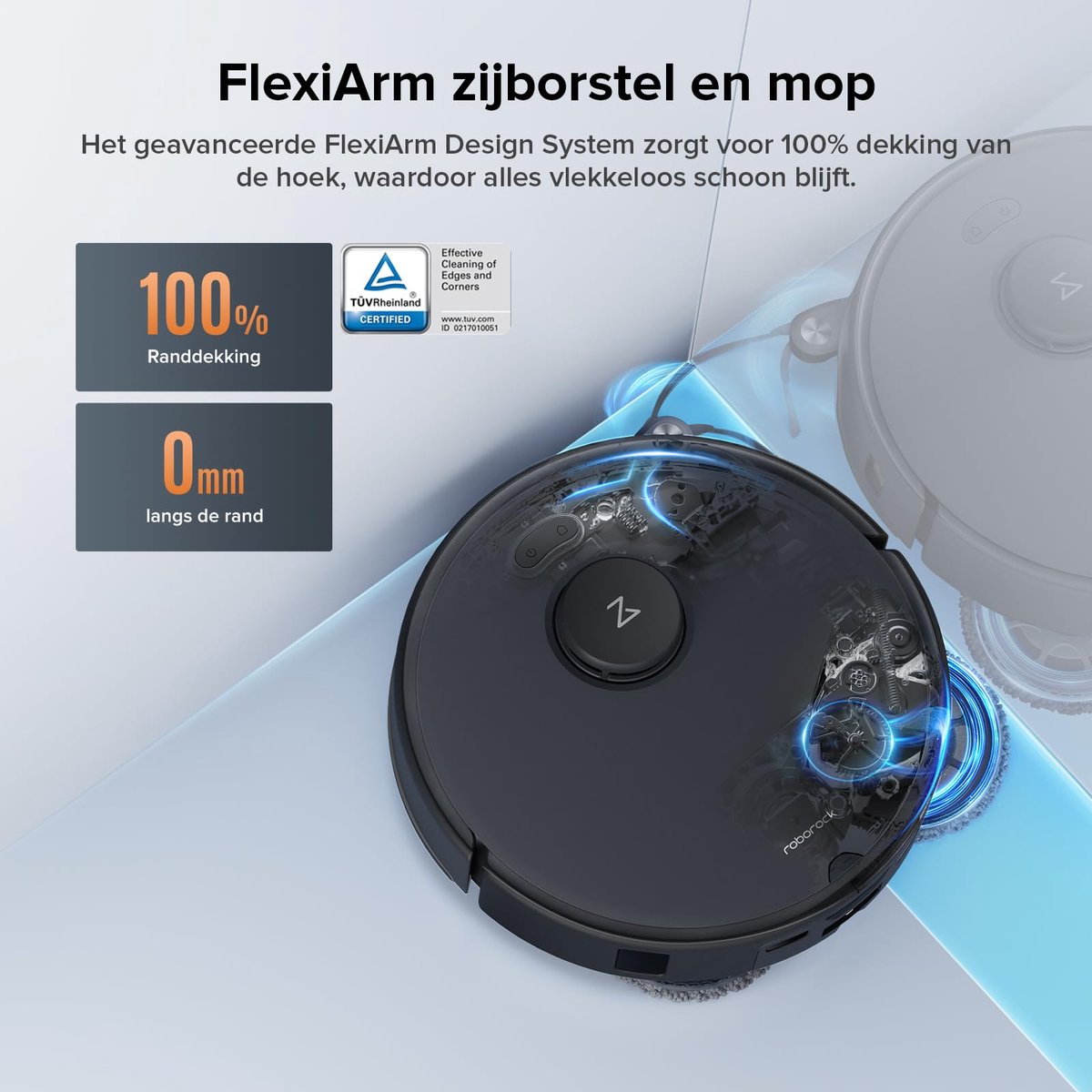 Afbeelding 3 van Roborock Qrevo Edge S5A robotstofzuiger - 18500Pa - met dweilfunctie&Liftable mop - anti-verstrengeling - obstakelvermijding - individuele tapijtstrategie - ultradun design - 75 °C heet water mopwas - Zelfreinigend - Zwart - Qrevo Master upgrade