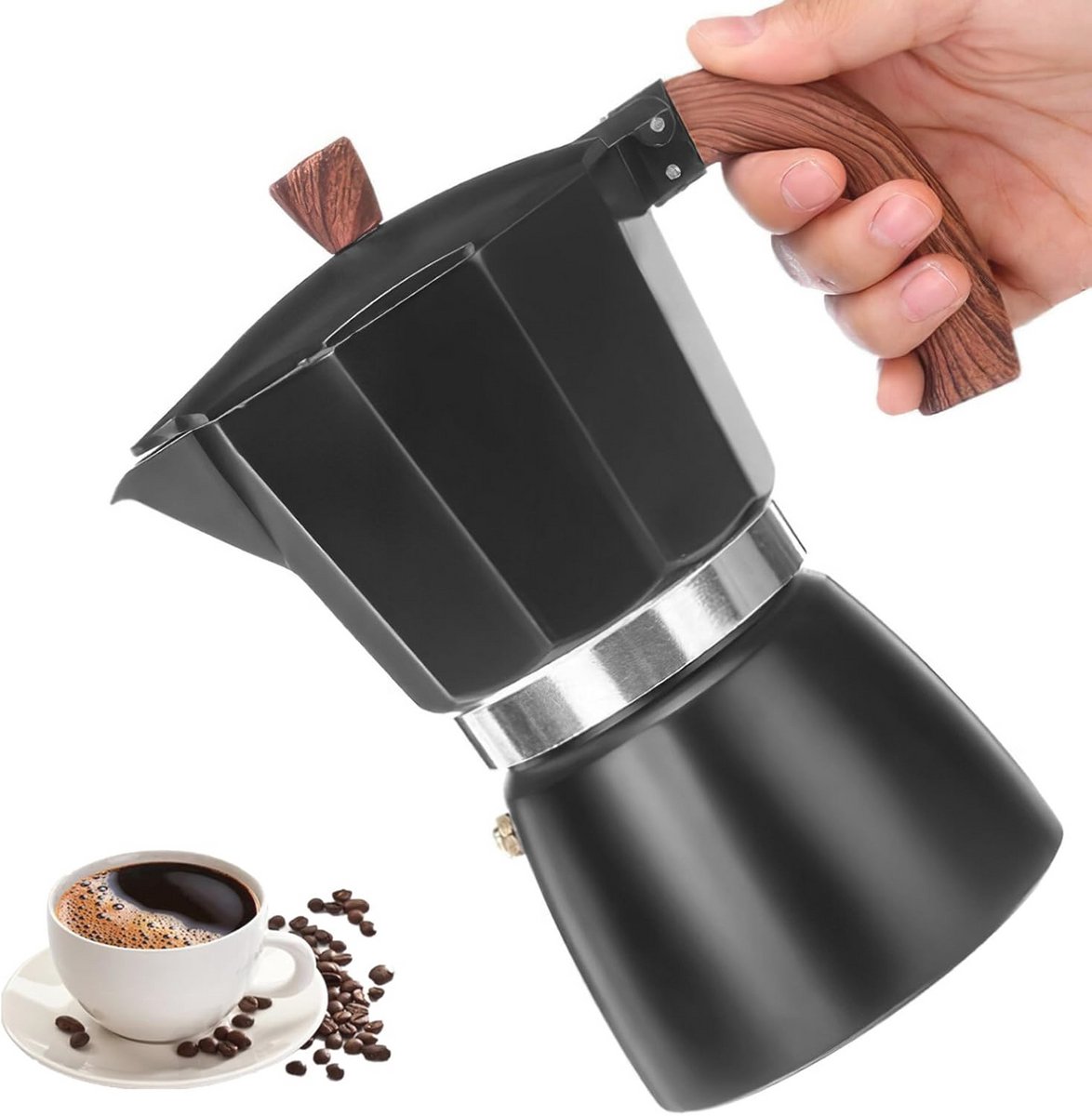 Moka Pot 300 ml | Italiaanse Koffiepot voor 6 Kopjes | Geschikt voor Gas, Elektrische en Camping Kachels