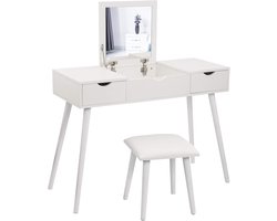 Stijlvolle Make-uptafel met Spiegel en Kruk - Moderne Bureau met Soft-Close en 2 Laden