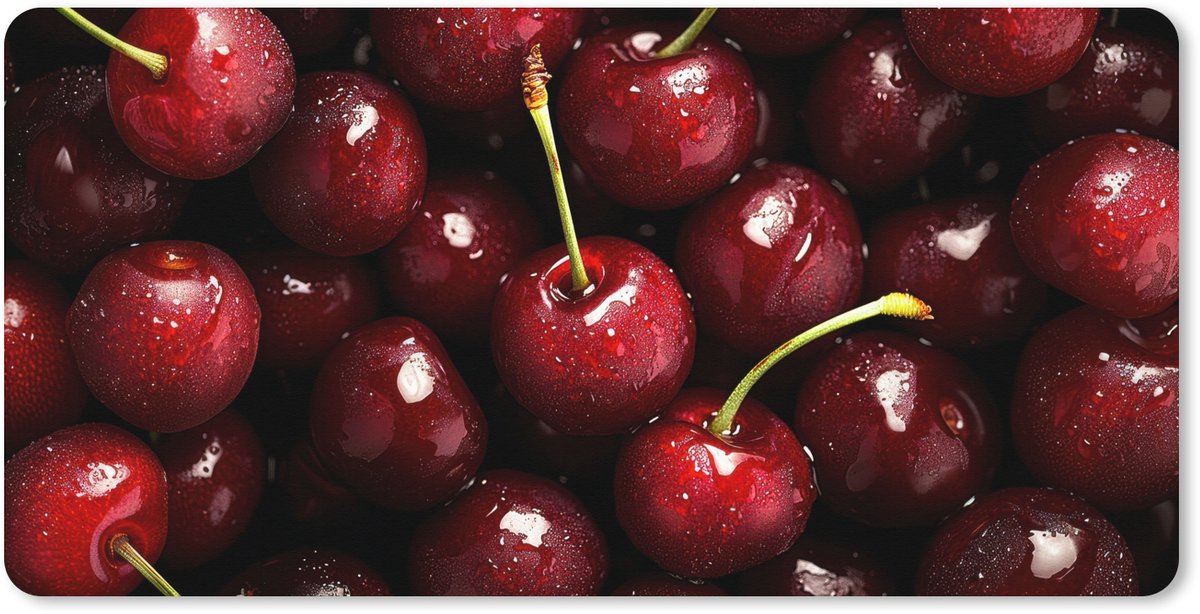 Muismat XXL 100x50 cm - Bureau onderlegger - Bureau mat Rood - Fruit - Kersen - Bureaumat - Gaming mousepad xl - Bureaulegger groot - Computer deskmat