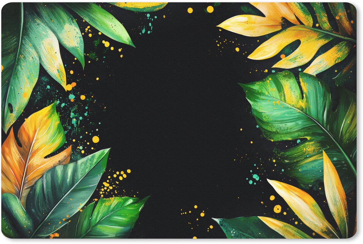 Muismat 27x18 cm - Mousepad Bladeren - Groen - Geel - Verf - Jungle - Muismatten