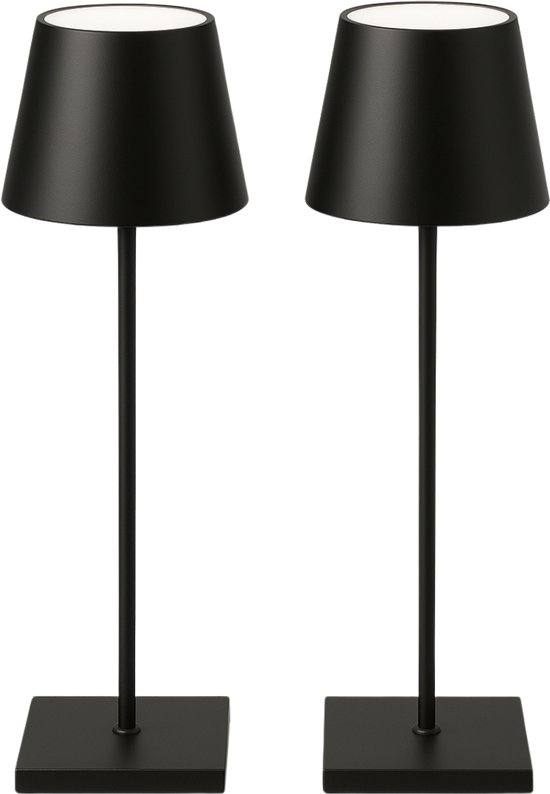 2 pièces - Lampe de table rechargeable - Intensité variable - Aluminium - Lampe de bureau - Etanche - 38CM - Zwart