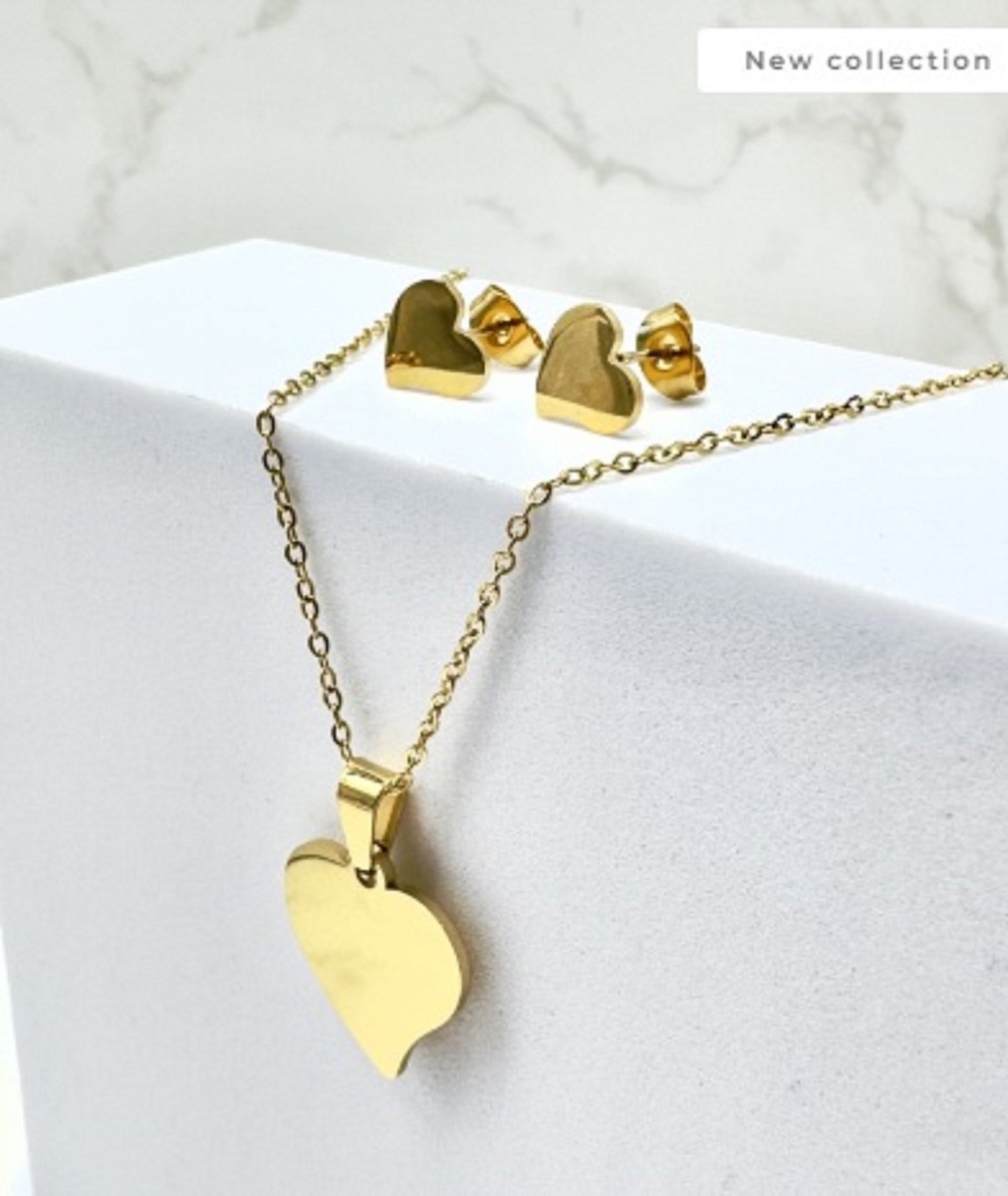 Ketting met oorbellen - hart - stainless steel - waterproof - duurzaam - mooie set - cadeau