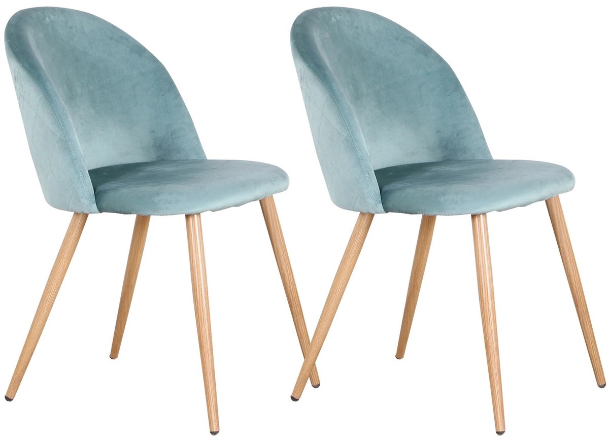 Whoopr® Set van 2 Eetkamerstoelen - Zacht Fluwelen Bekleding met Metalen Poten - Stoelen - Geschikt voor Keuken, Eetkamer, Woonkamer en Lounge - Turquoise