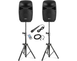 Vonyx PA system - Actieve DJ speakers met Bluetooth en standaards - Met microfoon - 8 Inch - 400W