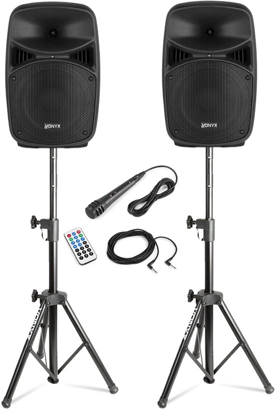 Vonyx PA system - Actieve DJ speakers met Bluetooth en standaards - Met microfoon - 8 Inch - 400W