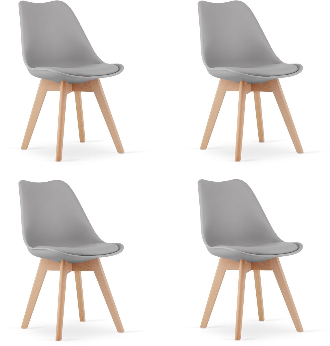 LEOBERT Set van 4 Stoelen MARK – Grijs, Beukenhouten Poten, Kunststof Zitting met Kunstlederen Kussen, Strak Design, Ergonomisch, Geschikt voor Keuken, Eetkamer, Kantine en Werkruimte, Max. 120 kg