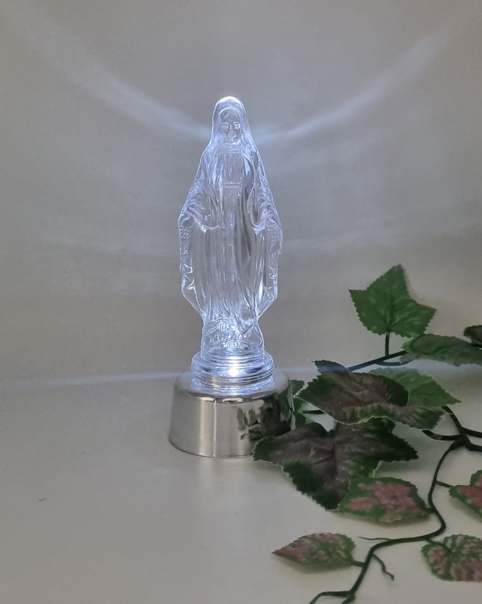 Maria beeldje - LED verlichting - Transparant - Wit led - Zilver - 19 cm - Beeld - Figuur - Maria