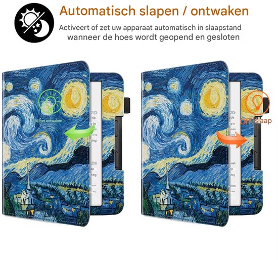 BukkitBow - Beschermhoes geschikt voor Kobo Libra Colour - E-reader Cover - Smart Sleep Cover - Sterrennacht Motief - Blauw van BukkitBow — afbeelding 5