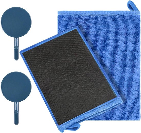 Extra zachte blauwe microvezel was handschoen met microvezel doek kant | Met vingers