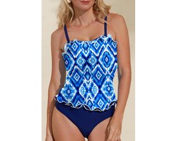 Tankini Dames 2-Delig - Blauw - Abstracte Print - Tantra - Maat XXL/2XL