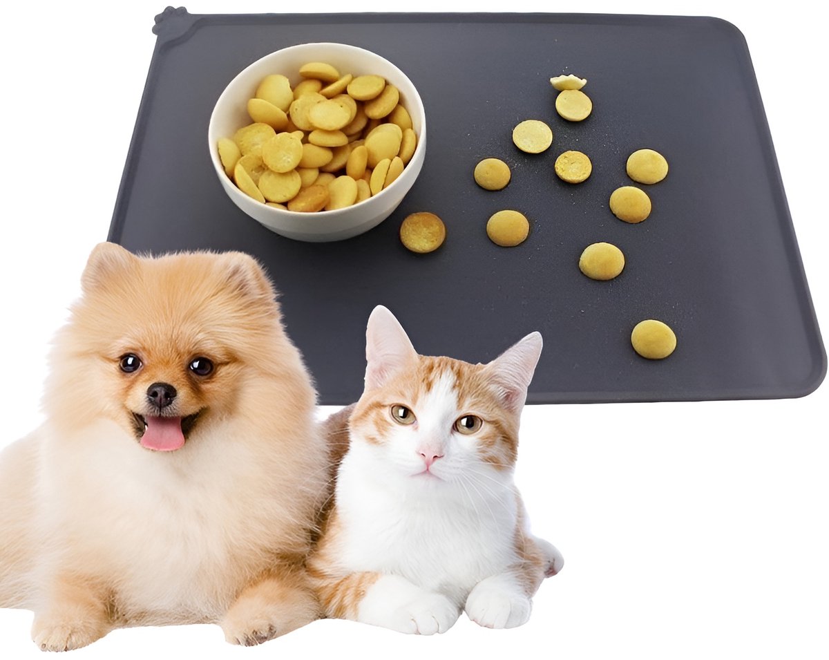 4Paw® XL Honden placemat 55x38 cm - Placemat hond - Voerbak mat - Placemat voor voerbak Grijs