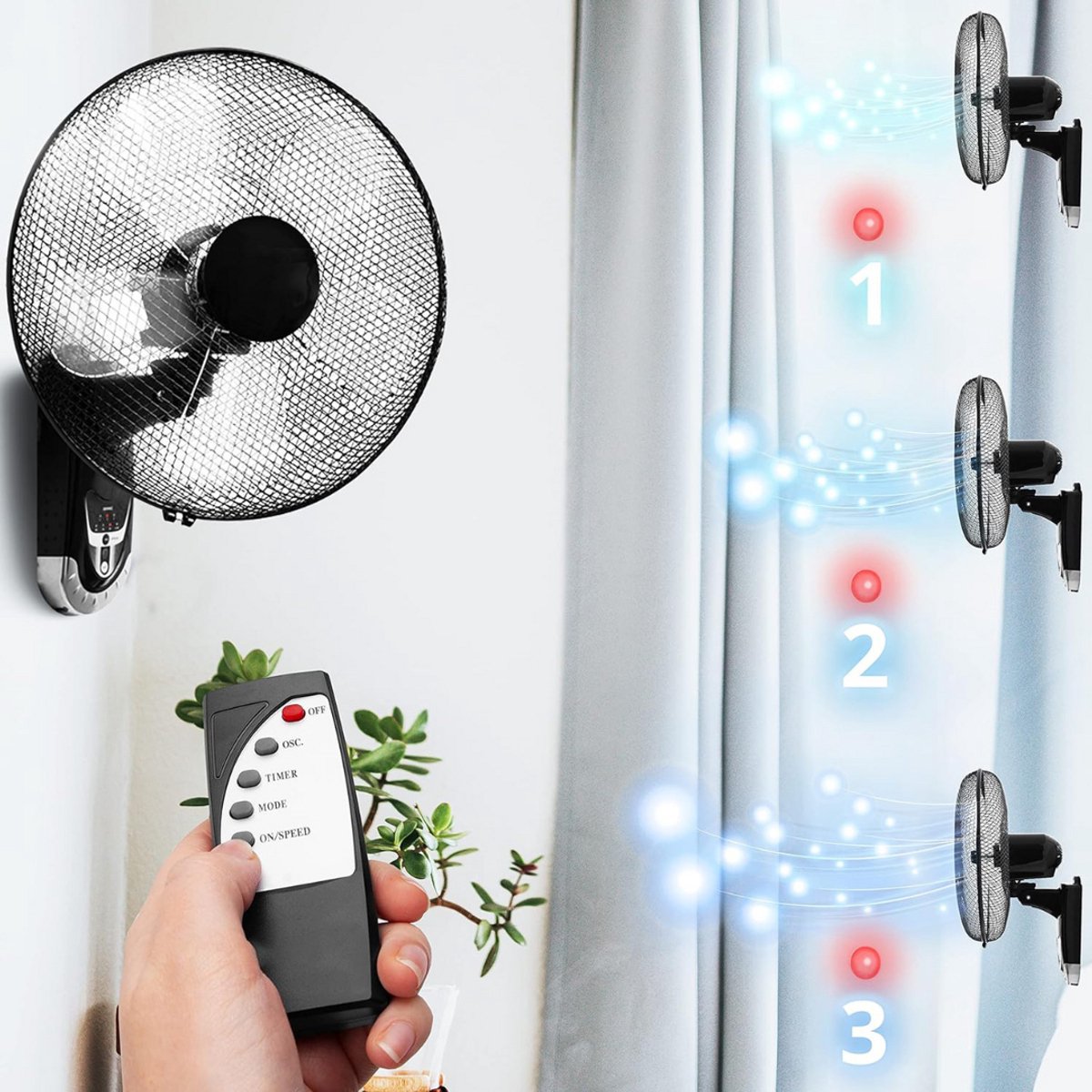 Ventilateur mural oscillant 45W avec télécommande RODWIN Ventilation