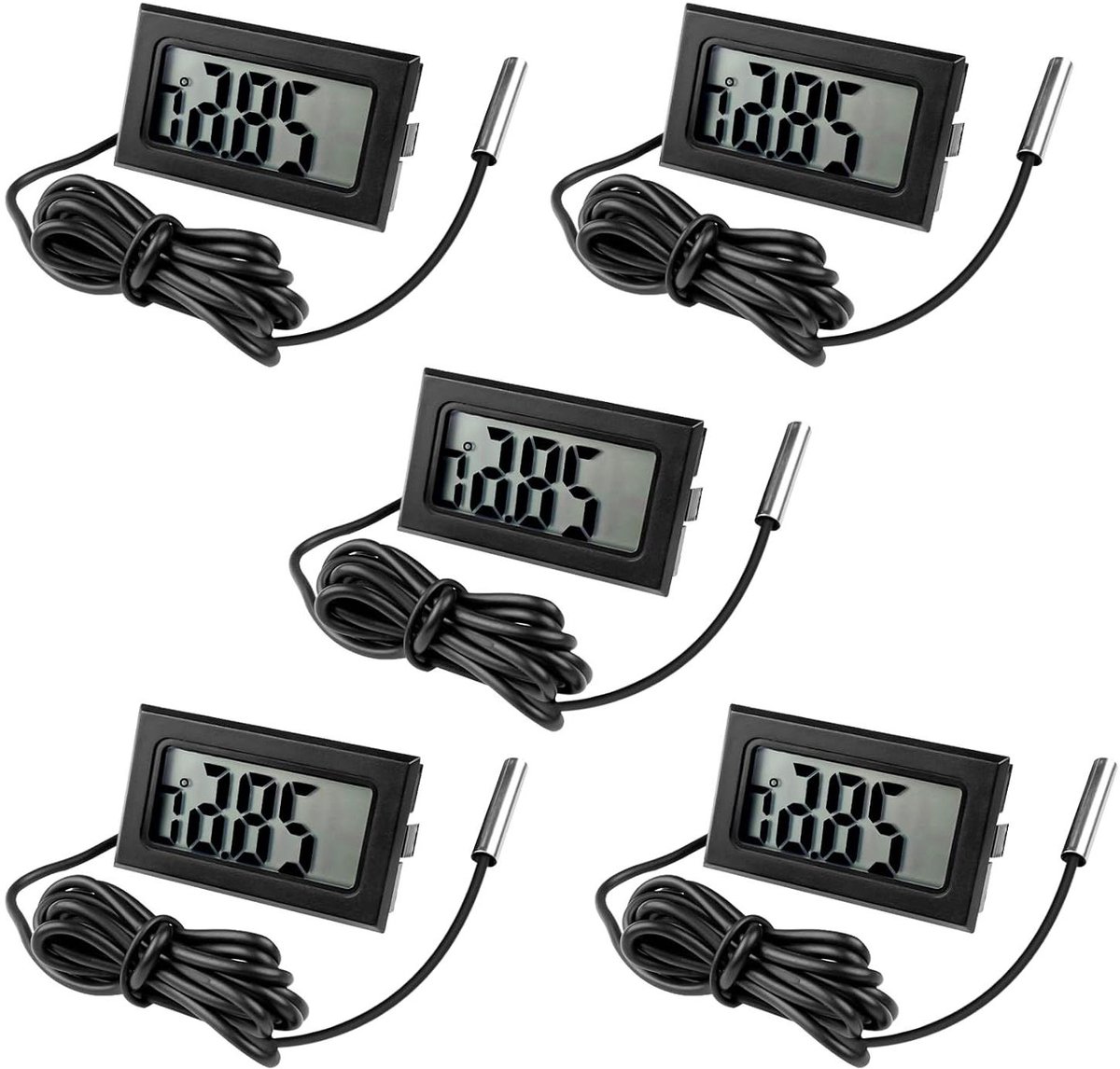 Digitale aquariumthermometer - Set van 5 met sensor en waterdichte kabel