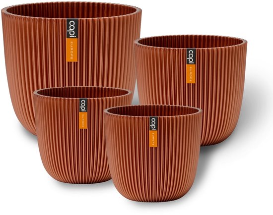 Capi Europe - Pot boule Groove 'made with' déchets - Set de 4 - Koper - Pots de fleurs pour intérieur et extérieur - Capi 'Made with' - Fabriqué à partir de matériaux recyclés - Garantie à vie - Coffret cadeau