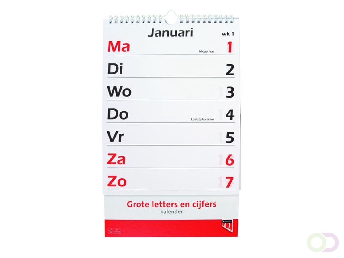 Kalender 2027 Quantore met grote letters en cijfers