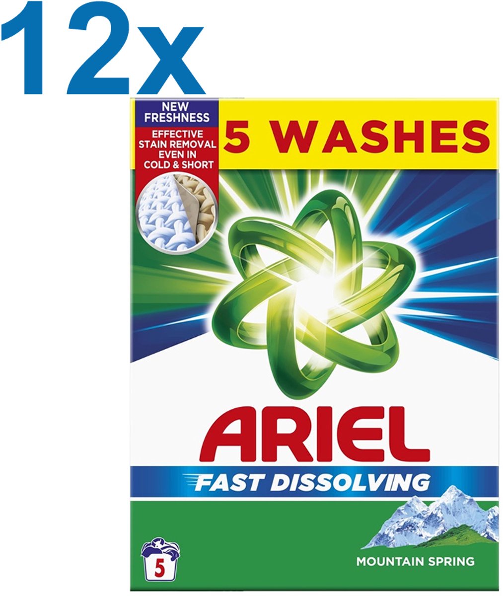 Ariel Fast Dissolving Mountain Spring – Waspoeder voor Witte Was – 12x 275g – 60 Wasbeurten - Voordeelverpakking