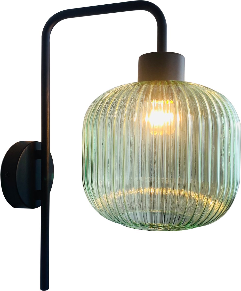 Olucia - CHARLOIS - Wandlamp - Groen / Zwart - Vorm: Rond