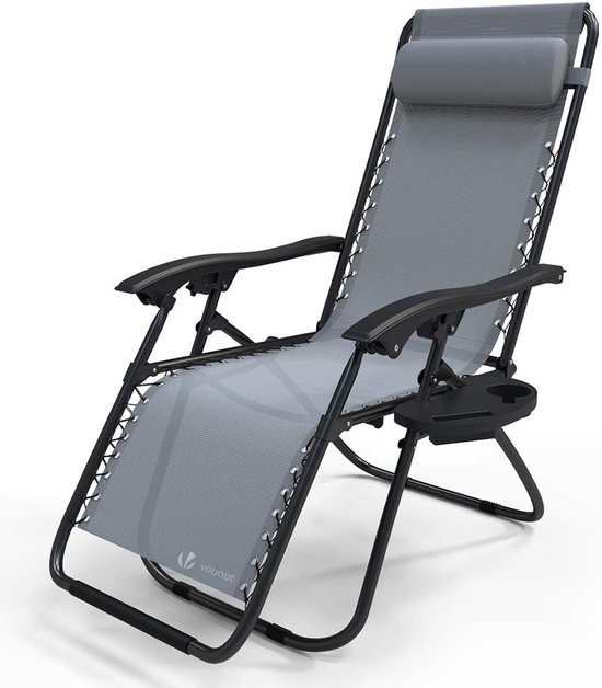 SoBuy OGS47-HG Schommelstoel Relaxstoel Ligstoel Lounge Chair Tuinstoel Zonnebaden Met Zijtas En Voetensteun Draagvermogen 120 Kg