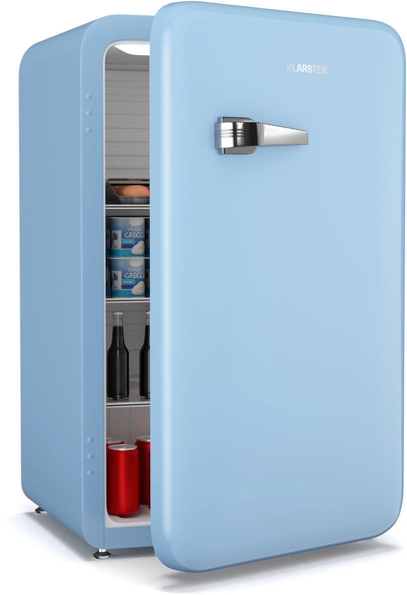 Klarstein Audrey Evo 112L Retro Minikoelkast - Stil (40 Db), Flexibel Met Omkeerbare Deur En Verstelbare Pootjes, Compacte Kleine Koelkast Voor Slaapkamers En Kantoren, Blauw